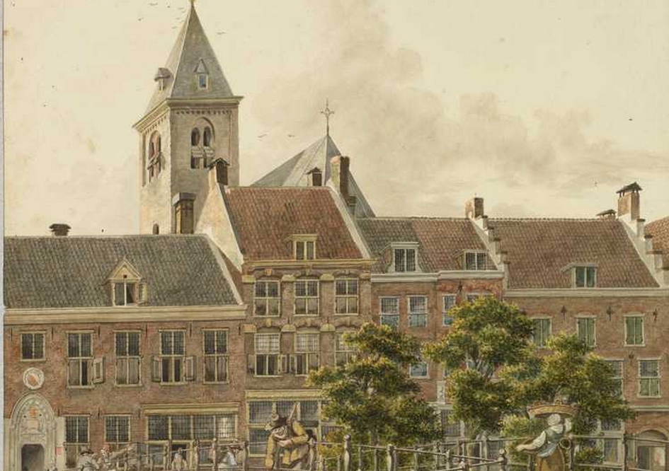 Tekening voormalig Regulierenklooster aan de Oudegracht te Utrecht - A. Verheijen, 1817