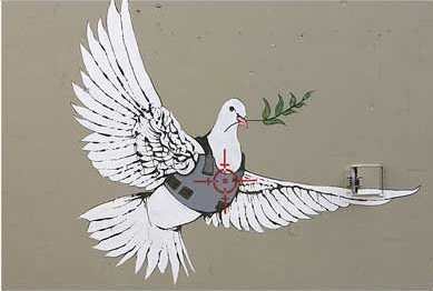 Graffiti met vredesduif in Bethlehem