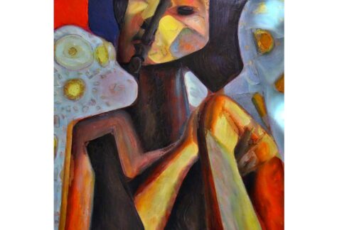 Schilderij met geabstraheerde figuur